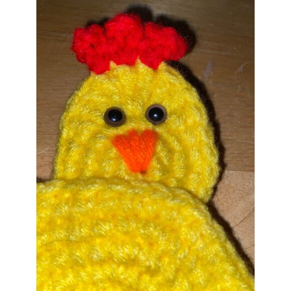 Hand Made Crocheted Yellow Chicken Butt Shaped Hot Pad Trivet Coaster Cork Back - Picture 2 of 5